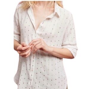 Feather Bone by Anthropology XL Women's White Polka Dot Blouse